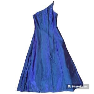 Vintage 90s Blue one strap formal maxi dress floor  length rhinestone Y2K 1990s